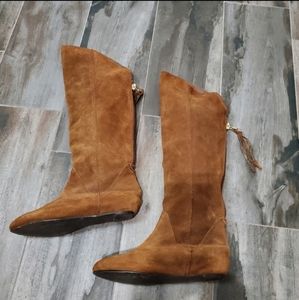 Girls size 4 tan suede light brown cognac tall over the knee high leather boots